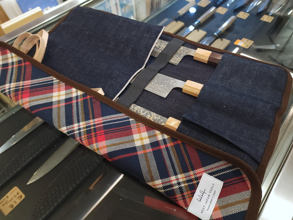 West Japan Tools  格紋牛仔布捲刀袋 (3把刀)