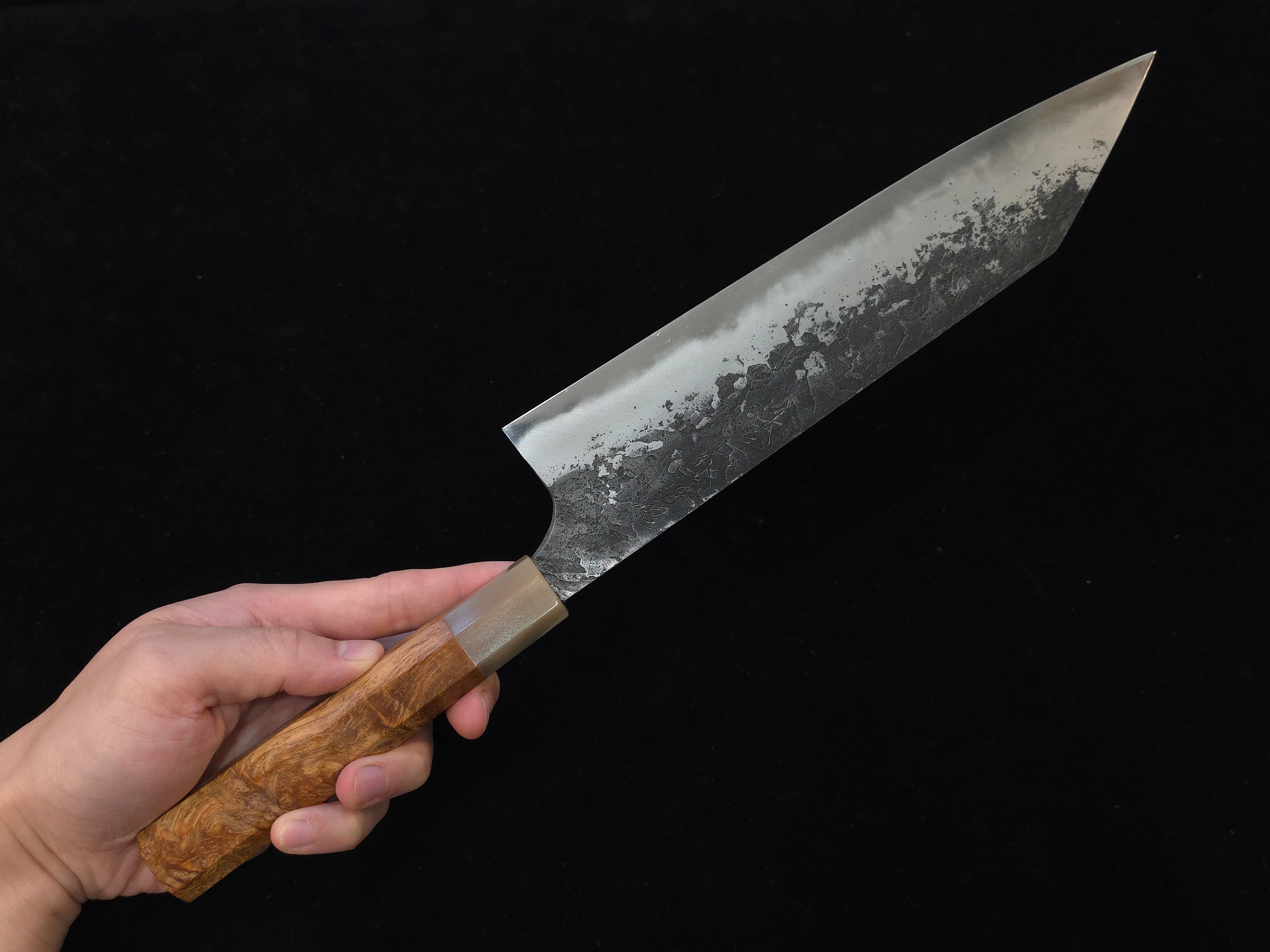 真崎直樹本三枚超青鋼黑打梨地切付牛刀240mm